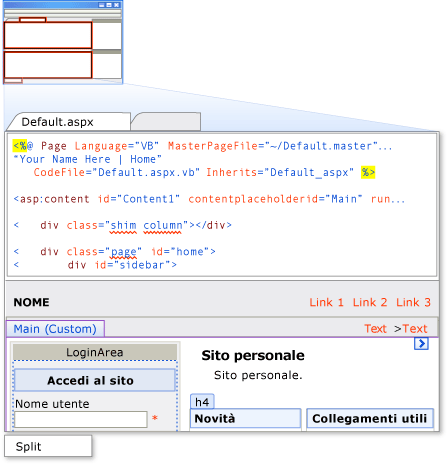 Doppia visualizzazione della finestra di progettazione HTML
