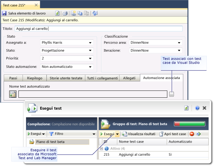 Eseguire test automatizzati utilizzando Microsoft Test Manager