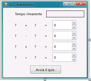 Form iniziale del quiz matematico