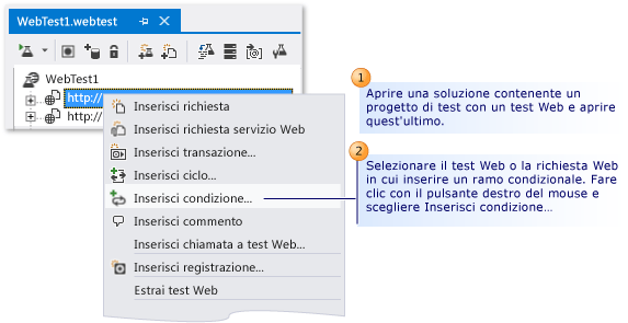 Aggiunta di condizioni di ramo ai test Web