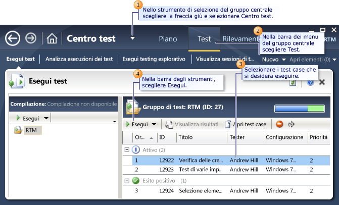 Selezione di un test da eseguire in Microsoft Test Manager