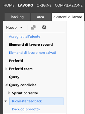 Aprire la query di feedback