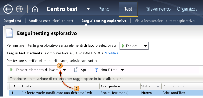 Microsoft Test Manager - avviare un test esplorativo