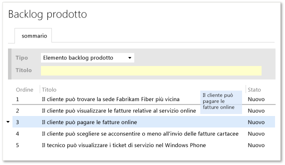 Trascinare l'elemento per modificarne la priorità