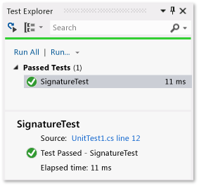 Esplora unit test con un test superato