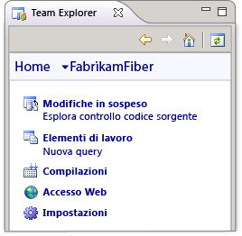 Home page di Team Explorer