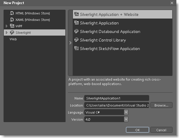 Creare un nuovo progetto per Silverlight