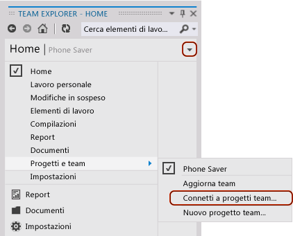 Connettersi a Team Explorer