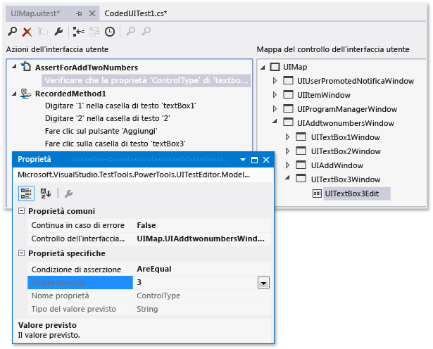 Modificare l'asserzione usando l'Editor test codificati dell'interfaccia utente