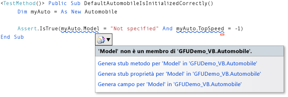 Menu di scelta rapida Genera proprietà in Visual Basic