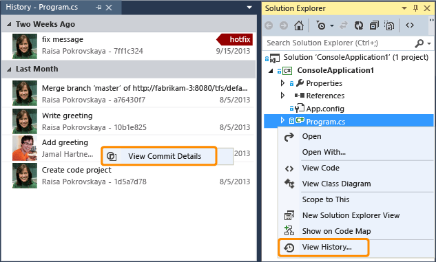 Git file history from Solution Explorer