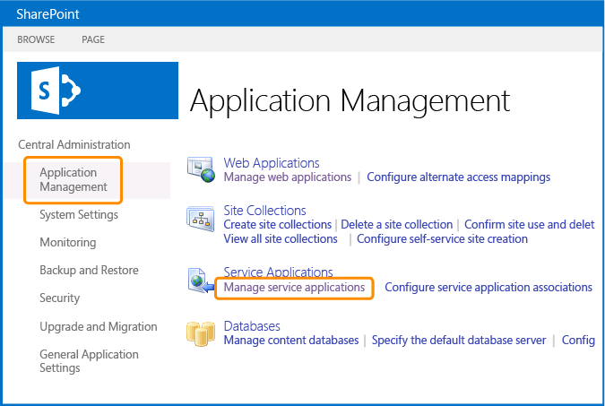 Choose Manage service applications