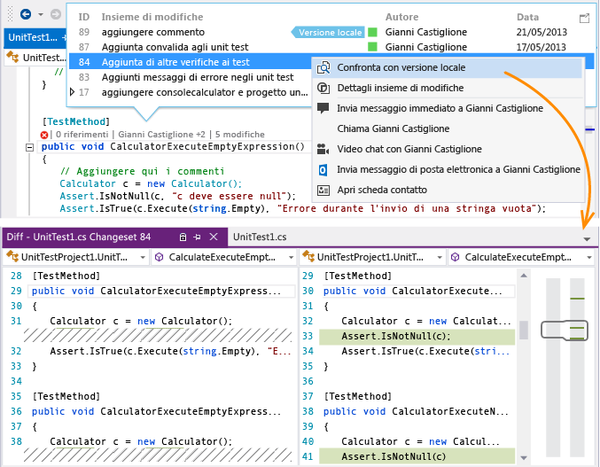 CodeLens - Confrontare la modifica con la versione locale