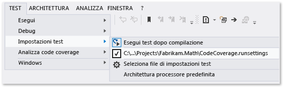 Menu Impostazioni test con file di impostazioni personalizzato
