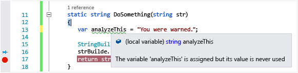 Visual Studio Code Analysis Warning hover