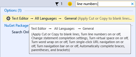 Visual Studio editor with line numbers