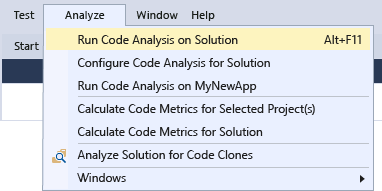 Visual Studio 2015 Code Analysis menu item