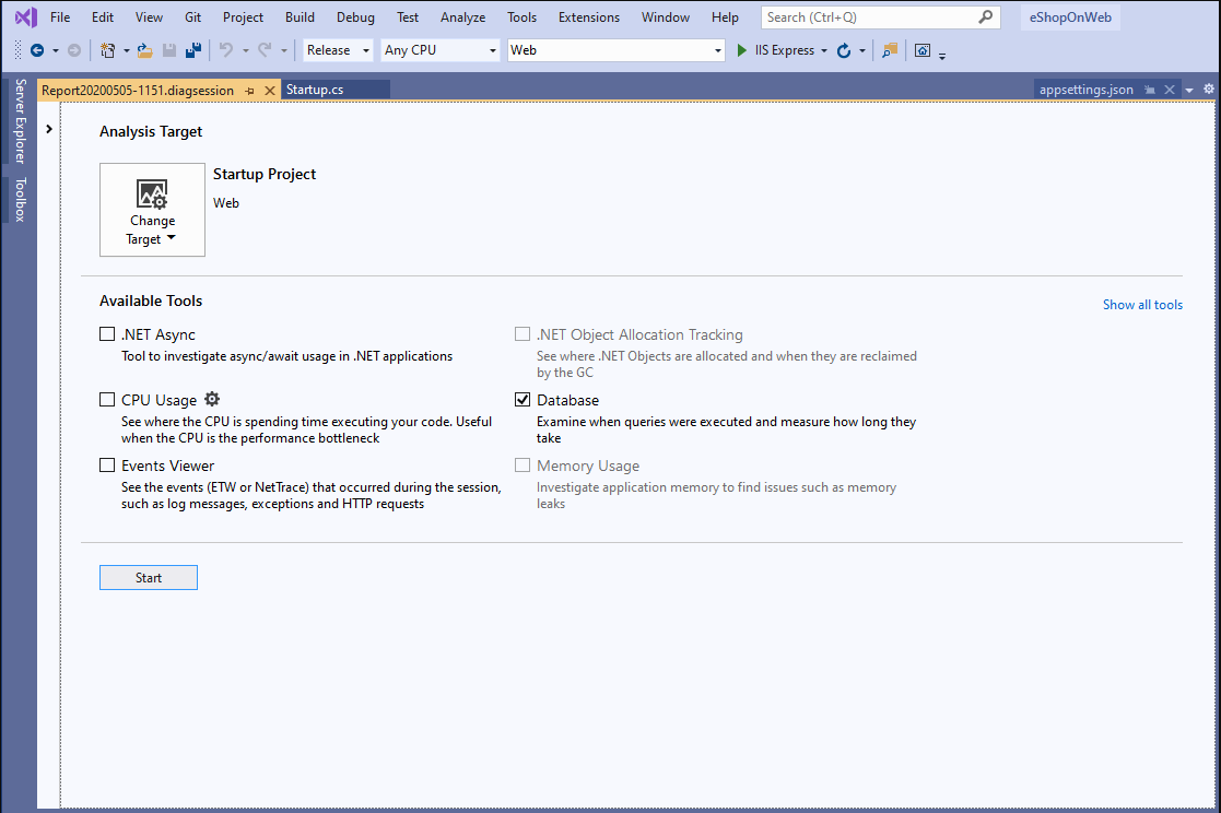 Database tool selected Database tool selected