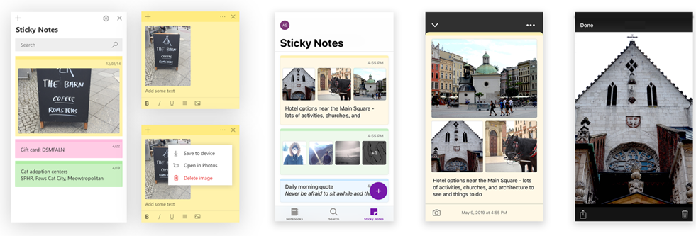 New version of Sticky Notes with images across desktops