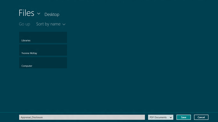 Schermata di una selezione file usata per salvare un file in OneDrive.