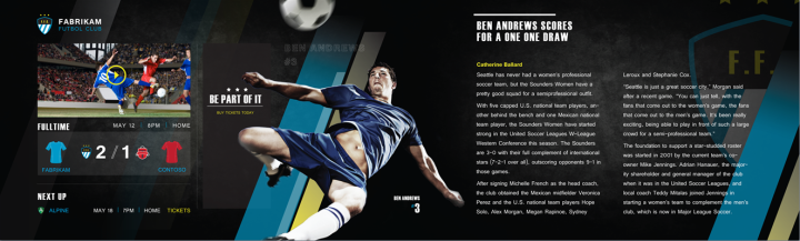 Pagina di destinazione di un'app per gli sport con un'immagine di grandi dimensioni di un calciatore che si prepara a colpire il pallone