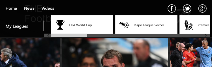 Barra superiore dell'app THE Football App