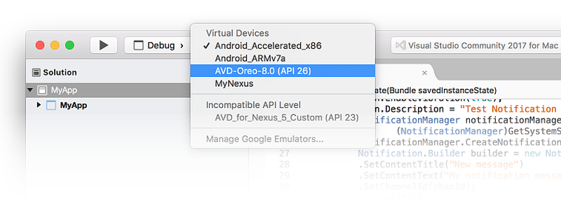Nuovo AVD aggiunto al menu a discesa del dispositivo