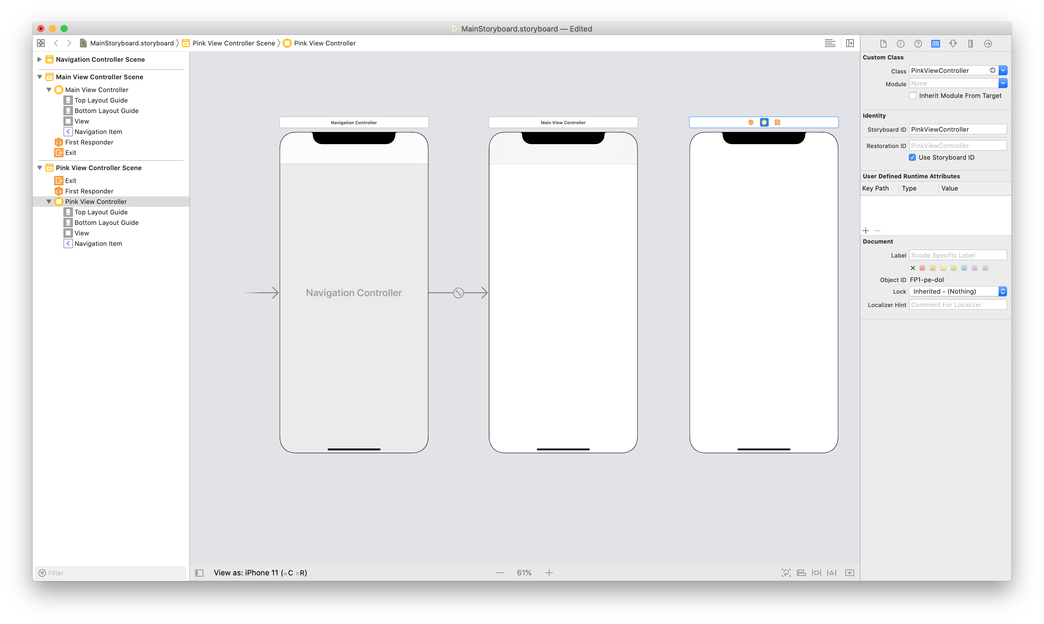 Screenshot che mostra lo storyboard con tre visualizzazioni.