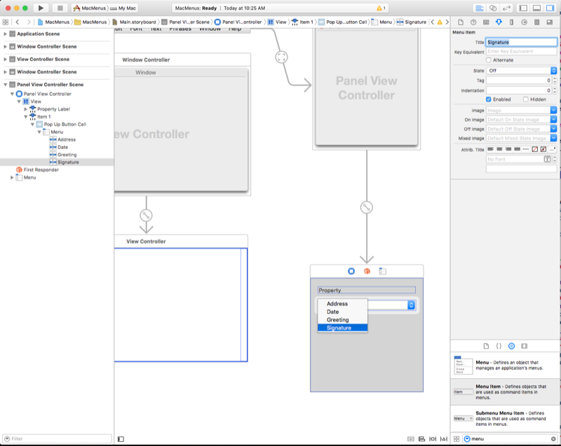 Configurazione delle voci di menu