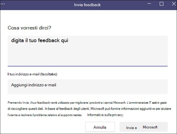 Screenshot: Esempio di feedback nel prodotto di Teams.
