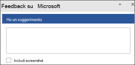 Screenshot: campo di testo per immettere un suggerimento per il feedback a Microsoft.