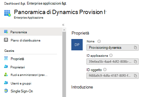 Schermata Dynamics Provision.