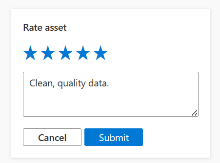 Screenshot di una classificazione, che mostra cinque start selezionati e un commento sulla qualità dei dati.