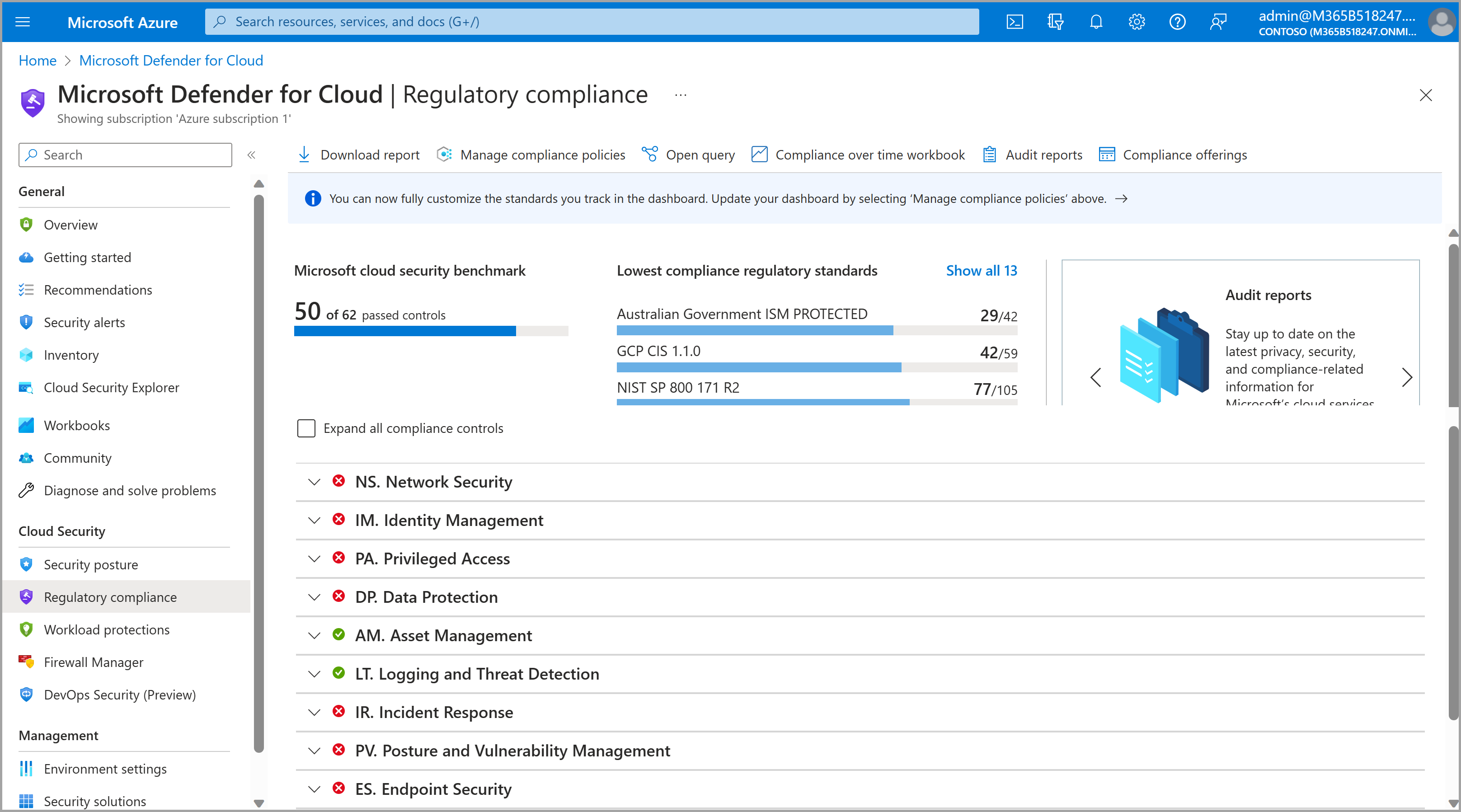 dashboard MDC di Compliance Manager.