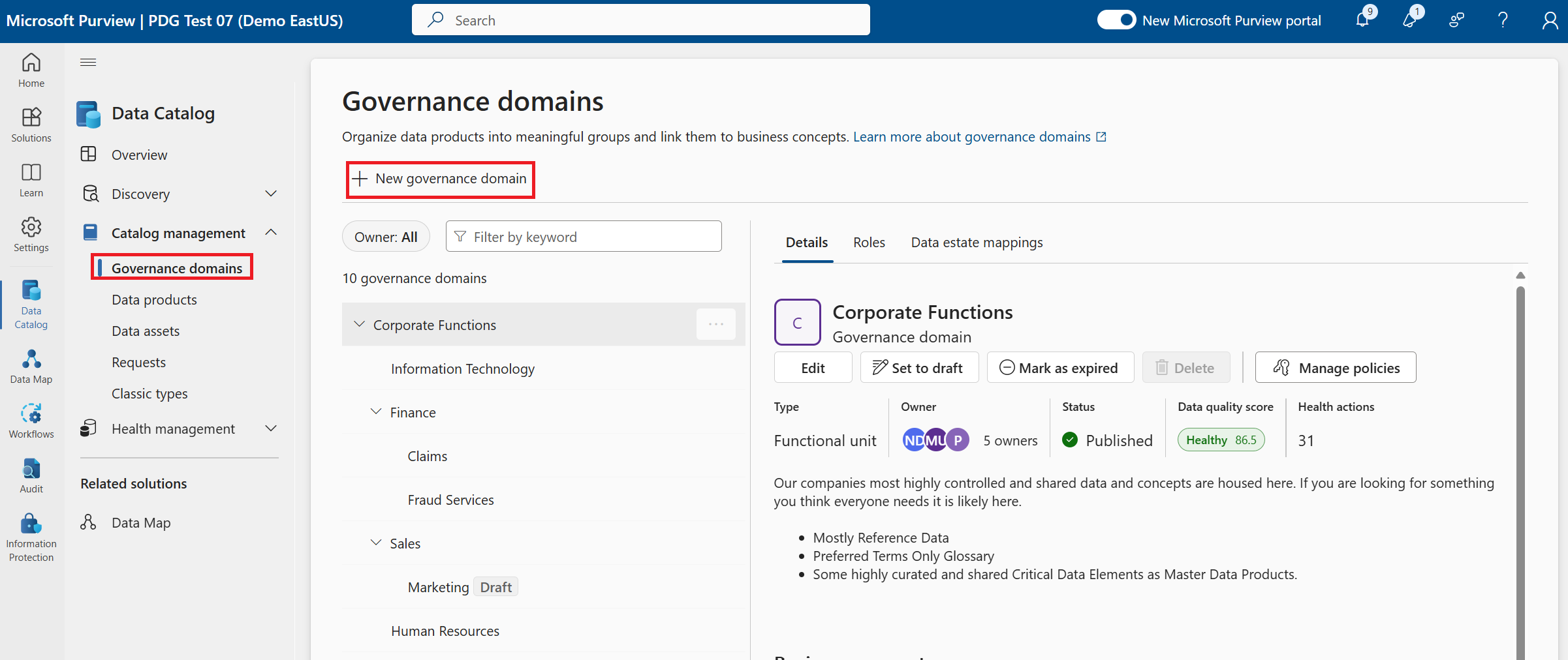 Screenshot of creating a Business Domain.