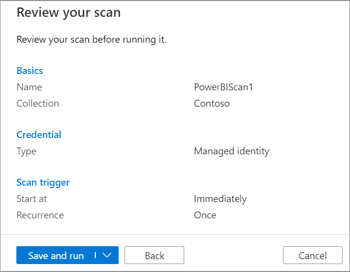 Screenshot di Salvare ed eseguire l'origine Power BI usando l'identità gestita.