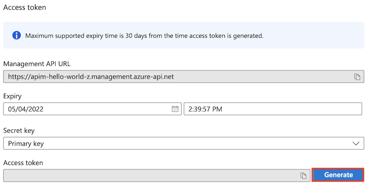 Generare il token di accesso per l'API REST Gestione API nell'portale di Azure