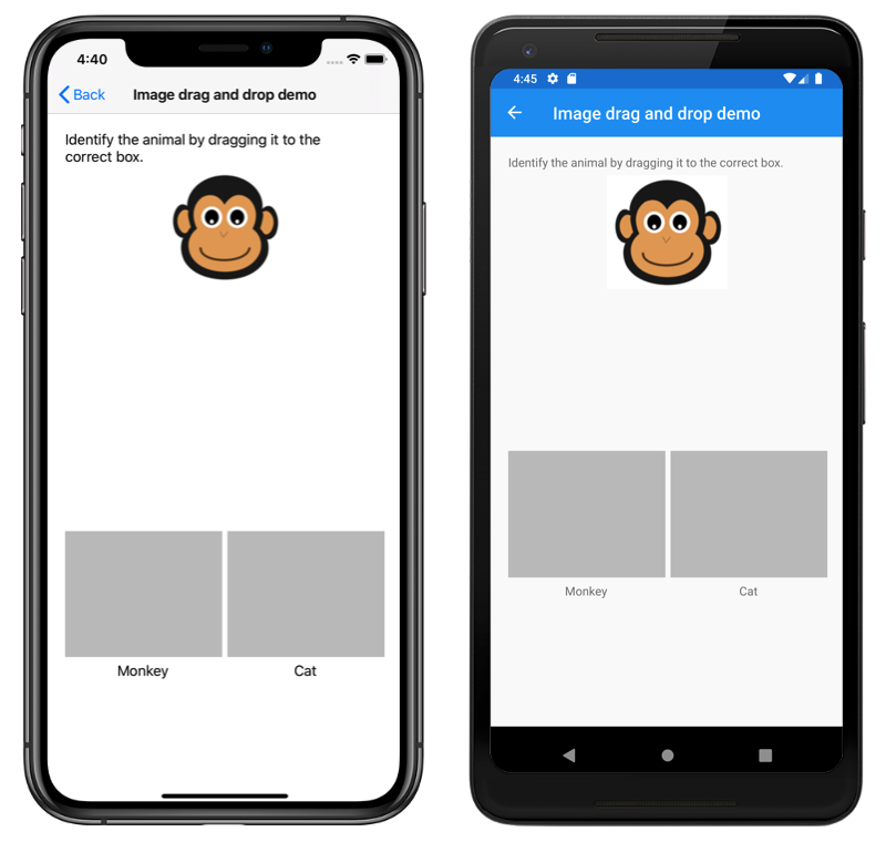 Drag and drop gesture recognizer application screenshot