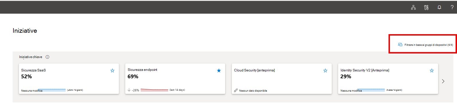 Schermata del filtro per gruppo di dispositivi