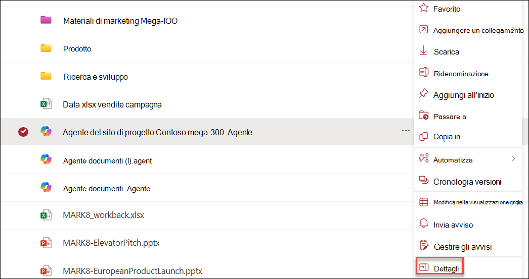 Riquadro dettagli agente