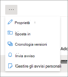 Screenshot dell'elenco a discesa del menu con l'opzione Proprietà.