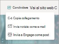 Screenshot delle opzioni di condivisione disponibili quando si accede a una notizia.