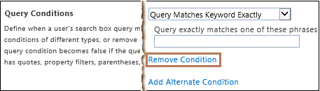 Sezione Condizioni di query della pagina Aggiungi regola di query in SharePoint Server 2013