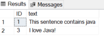 Screenshot dei risultati dell'esempio Java.