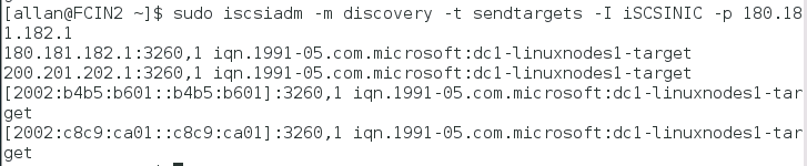 Screenshot del comando discovery e della risposta al comando.