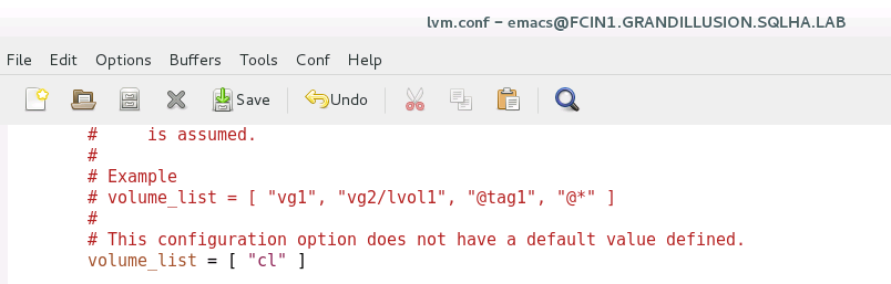 Screenshot che mostra un esempio di un valore volume_list.