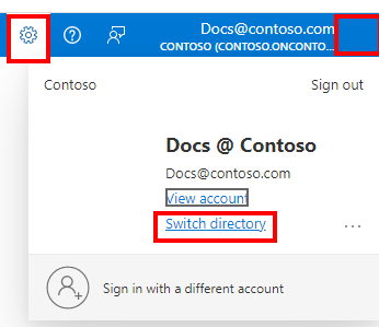 Screenshot che mostra i passaggi per la modifica della directory predefinita di Microsoft Entra ID nella Guida.
