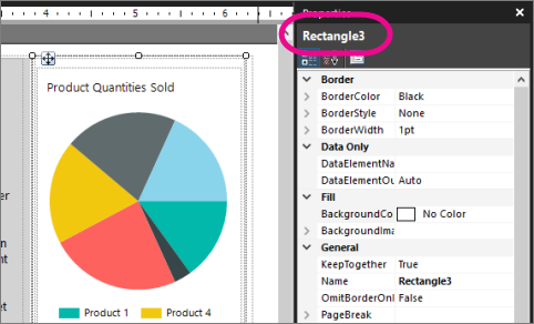 Screenshot che mostra come visualizzare la proprietà Name nel report in formato libero di Generatore report.