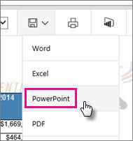 Screenshot che mostra l'elenco a discesa Esporta con l'opzione PowerPoint evidenziata.