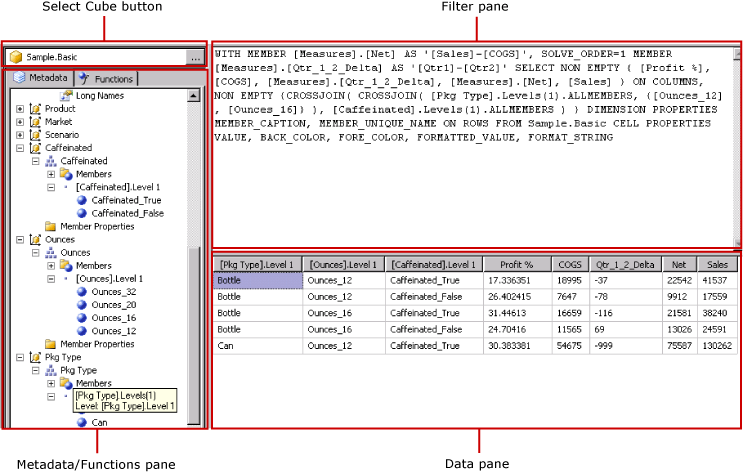 Strumento di progettazione query in modalità Query per Hyperion